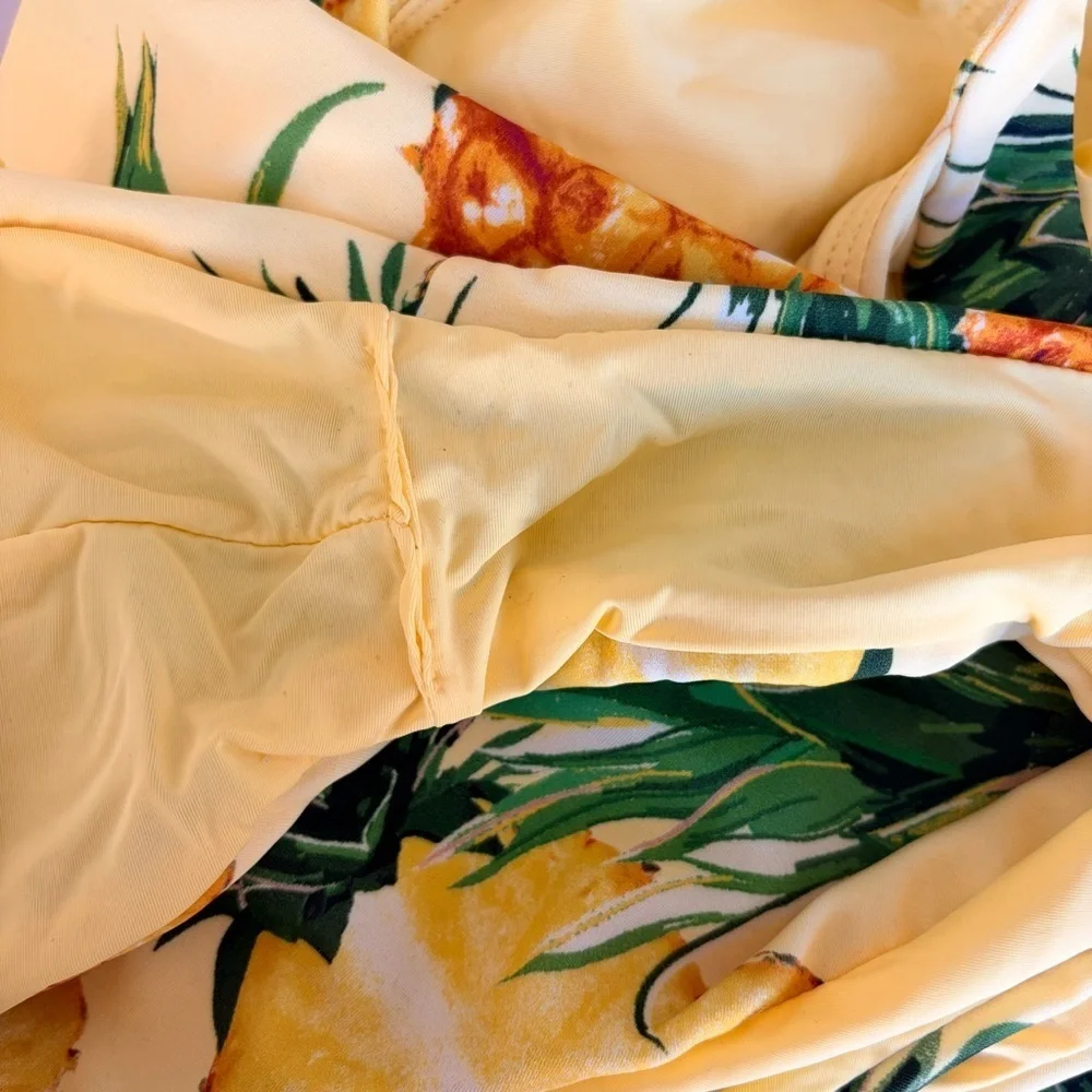 Anthropologie Pineapple Yellow and Green High Neck Swimsuit | S